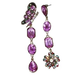 Synthetic Amethyst Butterfly Flower Vintage Bohemian Boho Chandelier Earrings